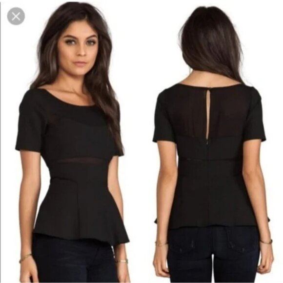Elizabeth and James Black Sheer Peplum Top Size 0 - Picture 1 of 6